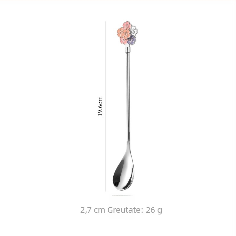 Lingură Sakura – din oțel inoxidabil 304, mâner lung, lingură de desert cu design în formă de petale pentru prăjituri, cafea și amestecarea mierii