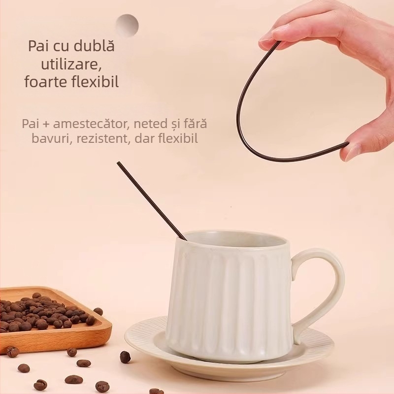 Paie de cafea de unică folosință, cu vârf ascuțit și trei găuri, ambalate individual, cu un băț de amestecare dur pentru ceai cu lapte și băuturi calde