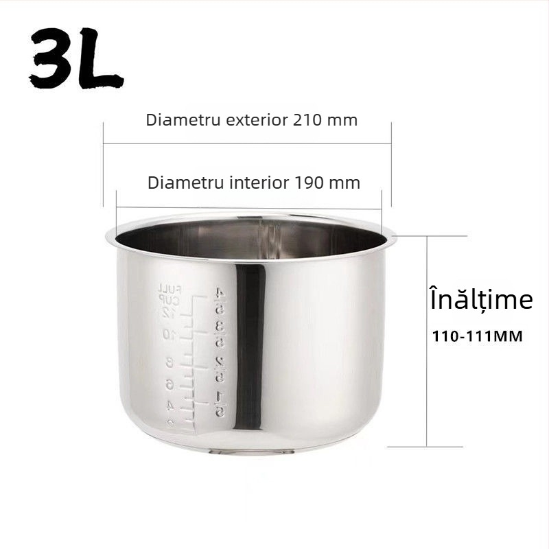Vas interior din oțel inoxidabil 304 pentru oale de orez și oale sub presiune, fund dublu, capacități 2 L și 3 L