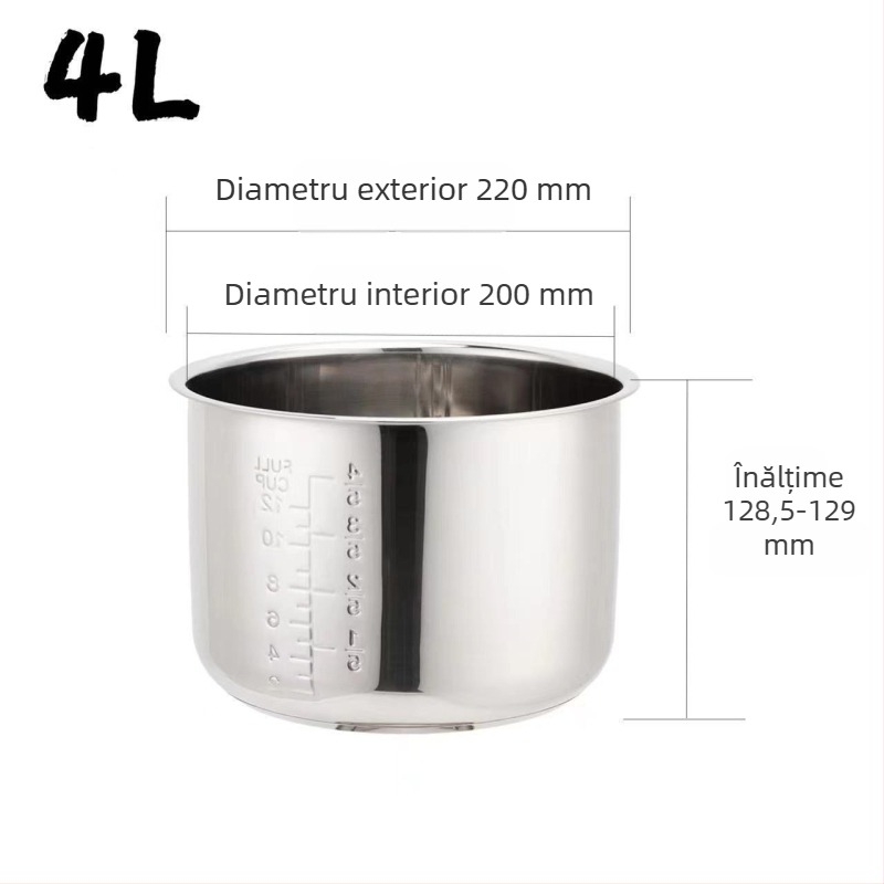 Vas interior din oțel inoxidabil 304 pentru oale de orez și oale sub presiune, fund dublu, capacități 2 L și 3 L