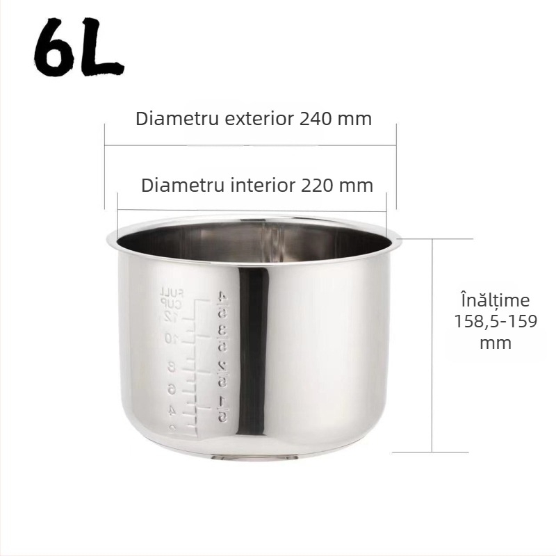 Vas interior din oțel inoxidabil 304 pentru oale de orez și oale sub presiune, fund dublu, capacități 2 L și 3 L