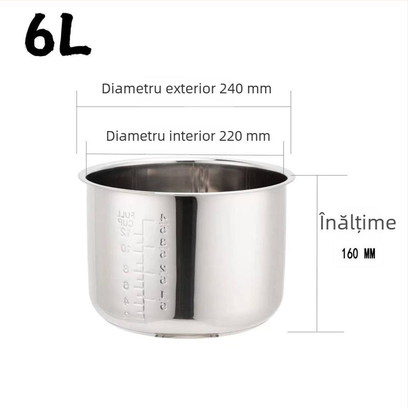 Vas interior din oțel inoxidabil 304 pentru oale de orez și oale sub presiune, fund dublu, capacități 2 L și 3 L