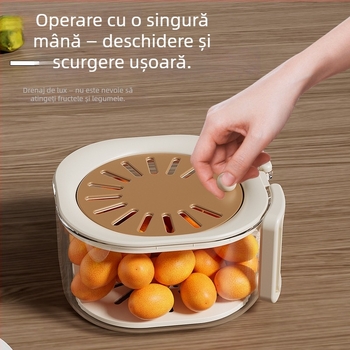 Coș multifuncțional de fructe cu mâner pliabil și capac, pentru spălarea și scurgerea fructelor, albastru, bucătărie de acasă