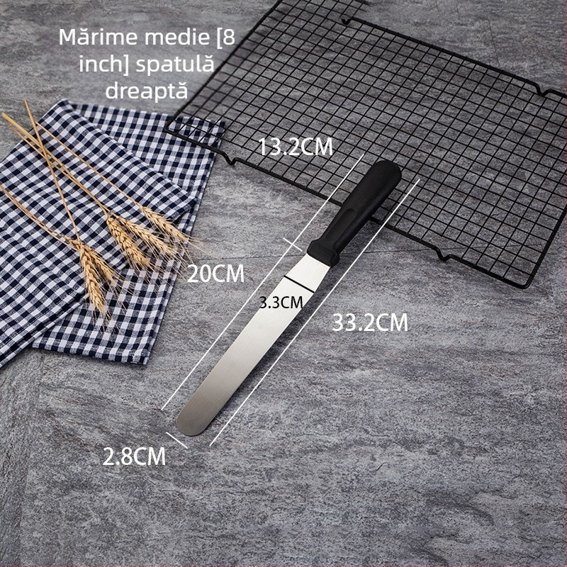 Spatulă din oțel inoxidabil, dreptă și curbată, pentru decorarea torturilor, scraper pentru demoldare, ustensilă de copt pentru netezirea cremei de unt