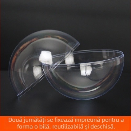 Ornament de Crăciun din acril transparent, sferă din plastic cu deschidere, fără gaură de agățare