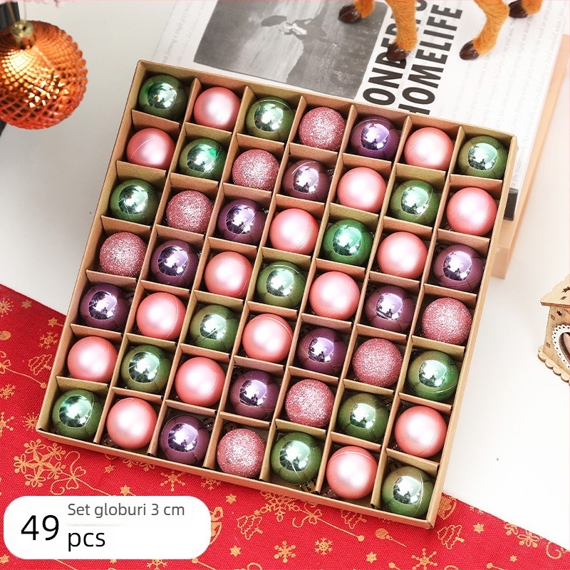 Bile de Crăciun cu placare electroplacată, luciu strălucitor, 3 cm, set de 49 bucăți, ornamente pentru brad
