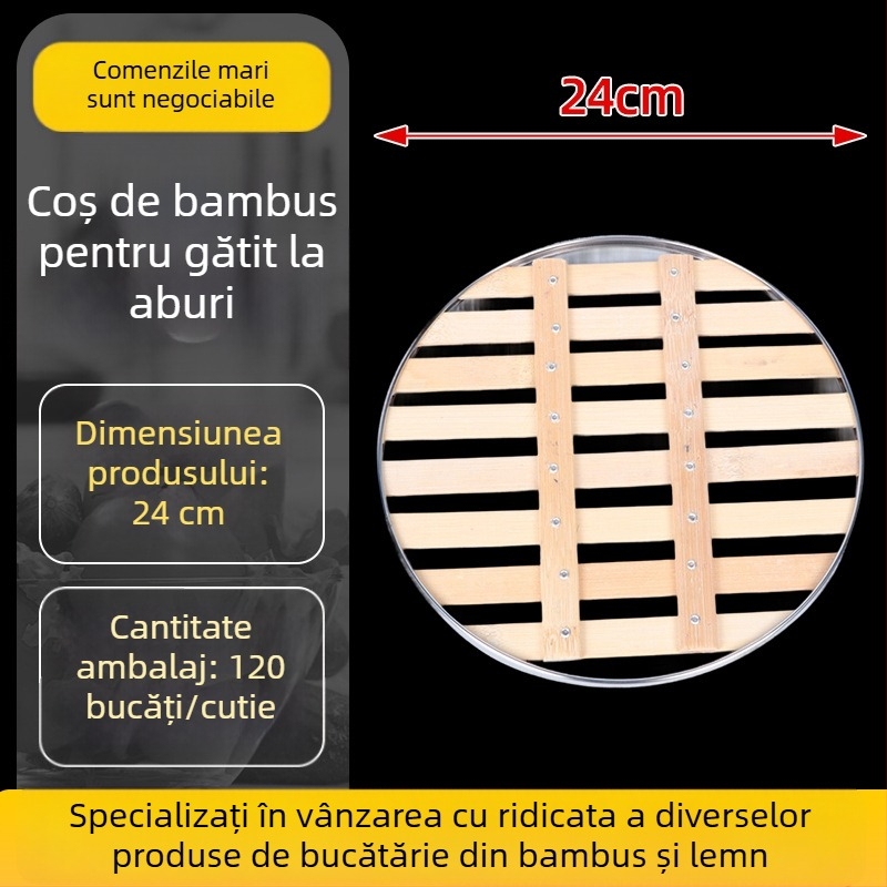 Coș de aburi din bambus pentru uz casnic, grilă de aburi în mai multe dimensiuni, capac din bambus