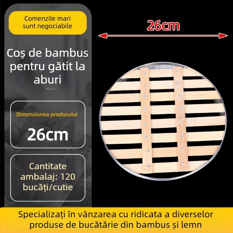 Coș de aburi din bambus pentru uz casnic, grilă de aburi în mai multe dimensiuni, capac din bambus