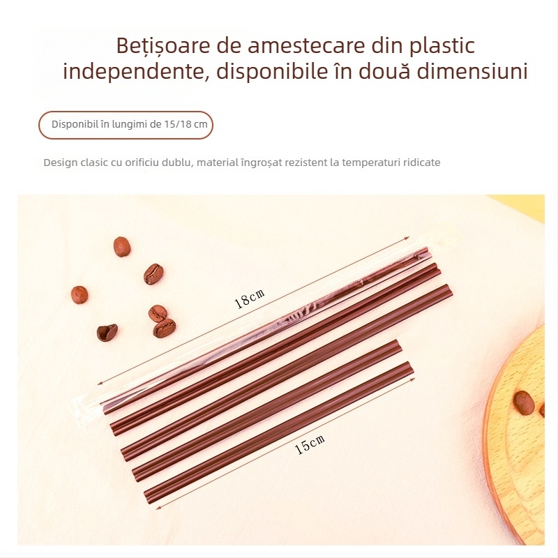 Paie din lemn pentru cafea și bețișoare de amestecat, cu ambalaj din hârtie, ambalate individual