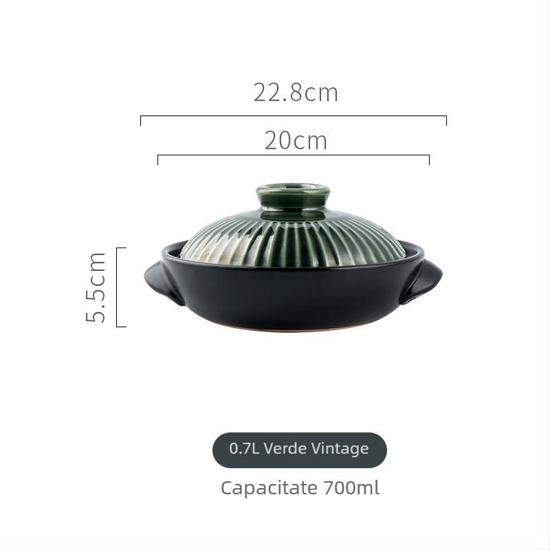 Vas ceramic rotund cu două mânere, oală plată pentru gătit orez în lut, pentru restaurante