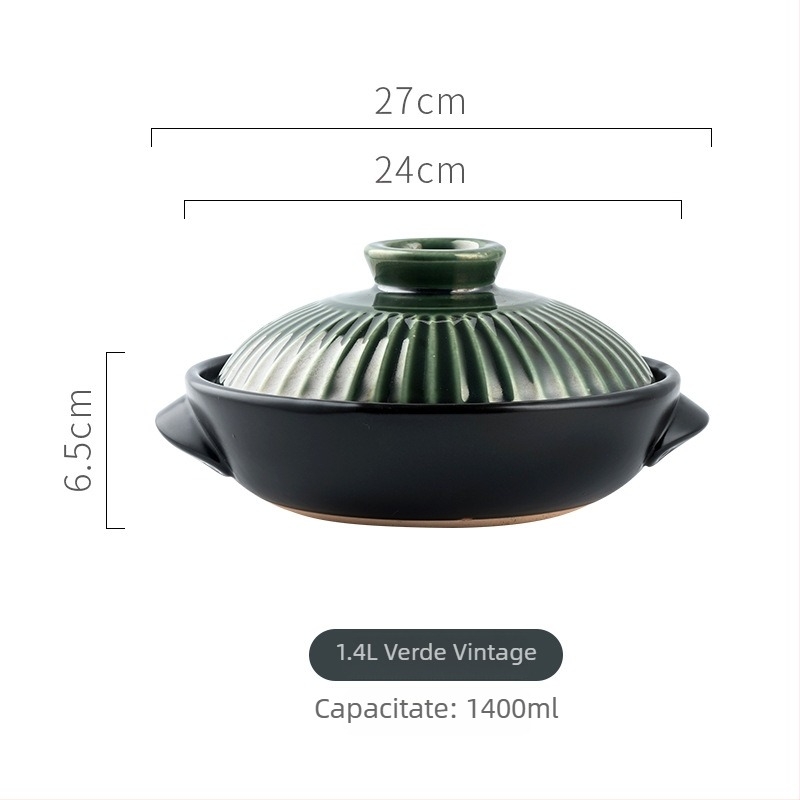 Vas ceramic rotund cu două mânere, oală plată pentru gătit orez în lut, pentru restaurante