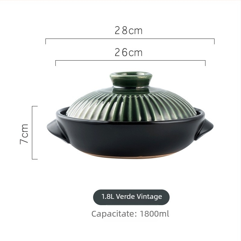 Vas ceramic rotund cu două mânere, oală plată pentru gătit orez în lut, pentru restaurante