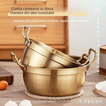 Oală de supă mini din oțel inoxidabil, stil coreean, cu capac, mânere duble, 2,1–4 L, oală Sukiyaki