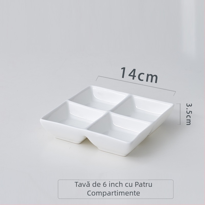 Farfurie divizată cu trei compartimente pentru sosuri și dipuri, potrivită pentru hot pot și grătar