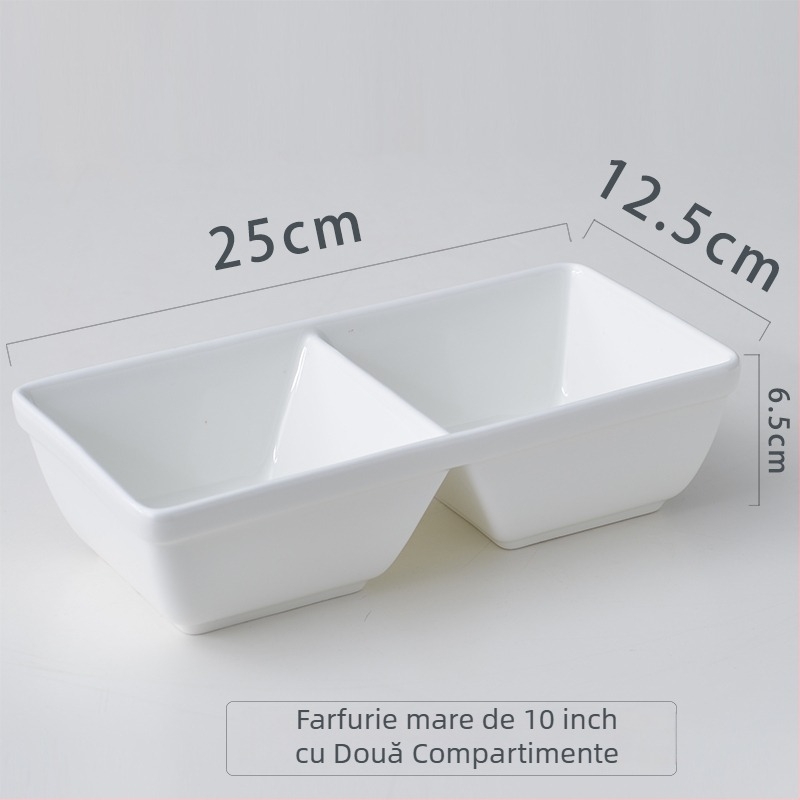 Farfurie divizată cu trei compartimente pentru sosuri și dipuri, potrivită pentru hot pot și grătar