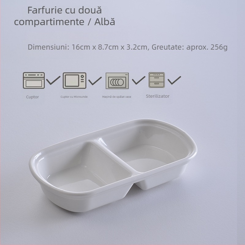 Farfurie divizată cu trei compartimente pentru sosuri și dipuri, potrivită pentru hot pot și grătar