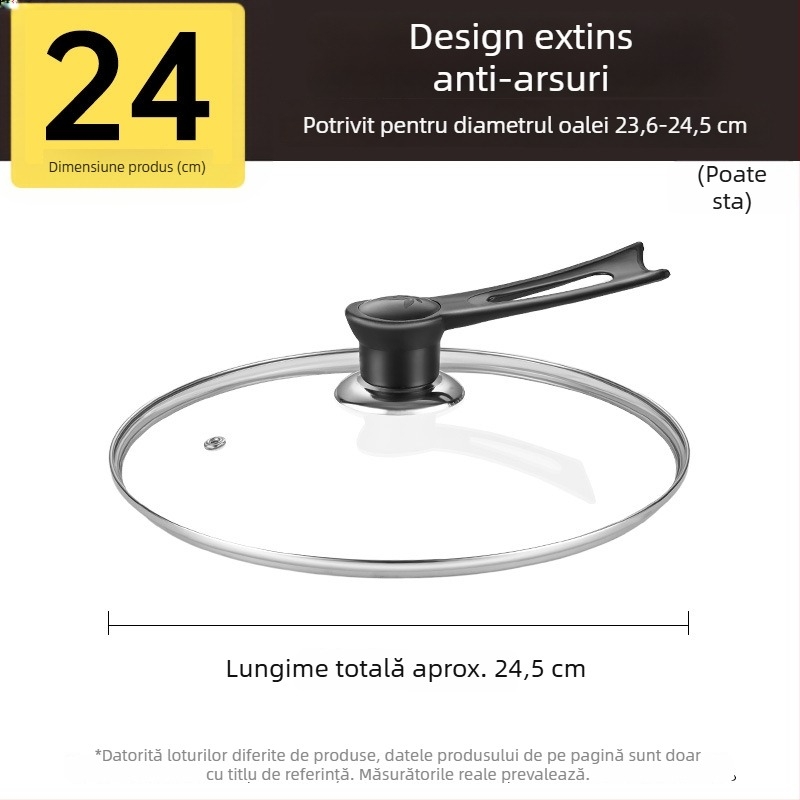 Capac din sticlă temperată pentru oală, rezistent la temperaturi înalte, universal, diametru 32 cm, pentru vase de gătit, de calitate alimentară, îngroșat