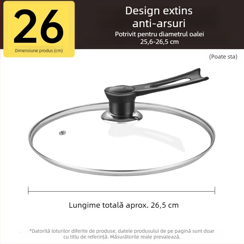 Capac din sticlă temperată pentru oală, rezistent la temperaturi înalte, universal, diametru 32 cm, pentru vase de gătit, de calitate alimentară, îngroșat
