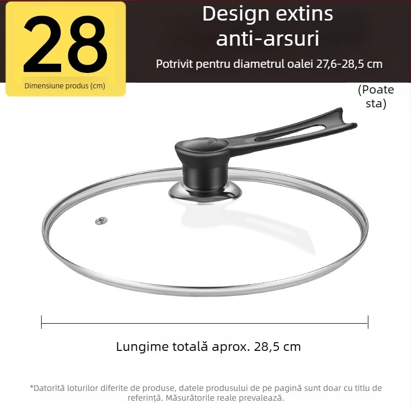 Capac din sticlă temperată pentru oală, rezistent la temperaturi înalte, universal, diametru 32 cm, pentru vase de gătit, de calitate alimentară, îngroșat