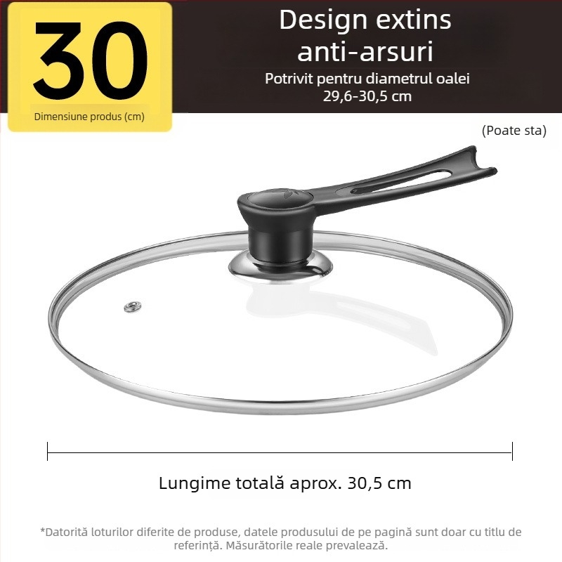 Capac din sticlă temperată pentru oală, rezistent la temperaturi înalte, universal, diametru 32 cm, pentru vase de gătit, de calitate alimentară, îngroșat