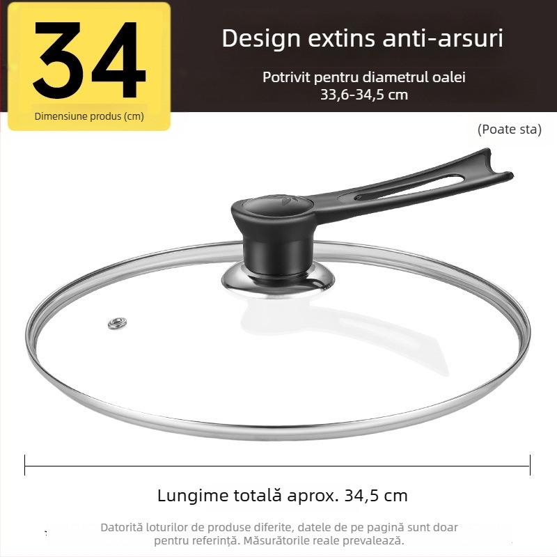 Capac din sticlă temperată pentru oală, rezistent la temperaturi înalte, universal, diametru 32 cm, pentru vase de gătit, de calitate alimentară, îngroșat