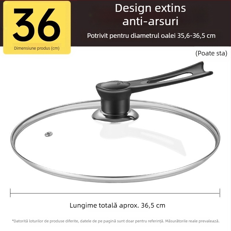 Capac din sticlă temperată pentru oală, rezistent la temperaturi înalte, universal, diametru 32 cm, pentru vase de gătit, de calitate alimentară, îngroșat