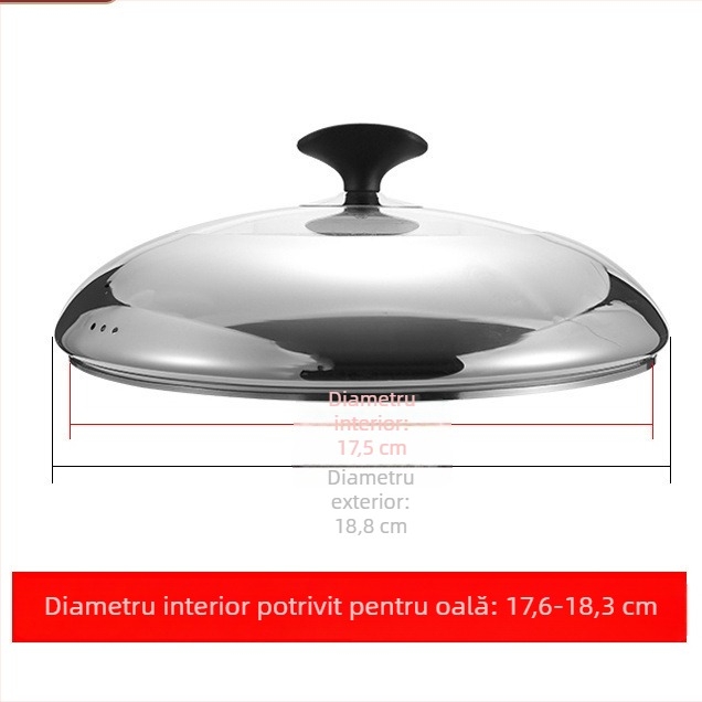 Capac de oală rotund universal din oțel inoxidabil, pentru oale cu fund plat, 16–40 cm
