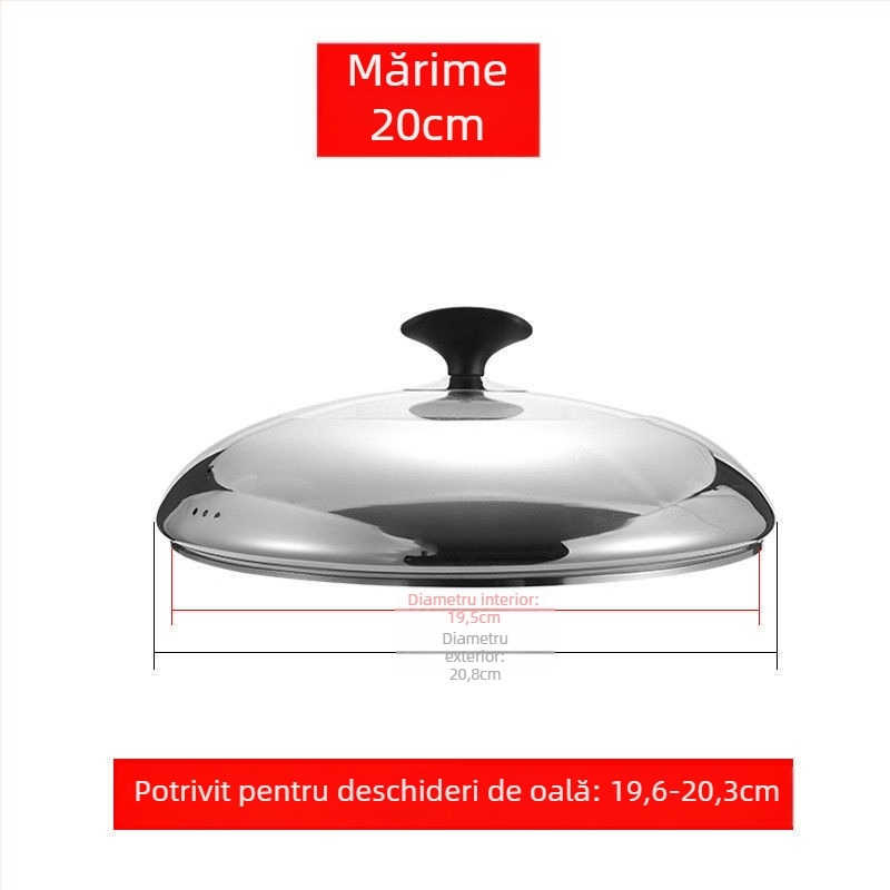Capac de oală rotund universal din oțel inoxidabil, pentru oale cu fund plat, 16–40 cm