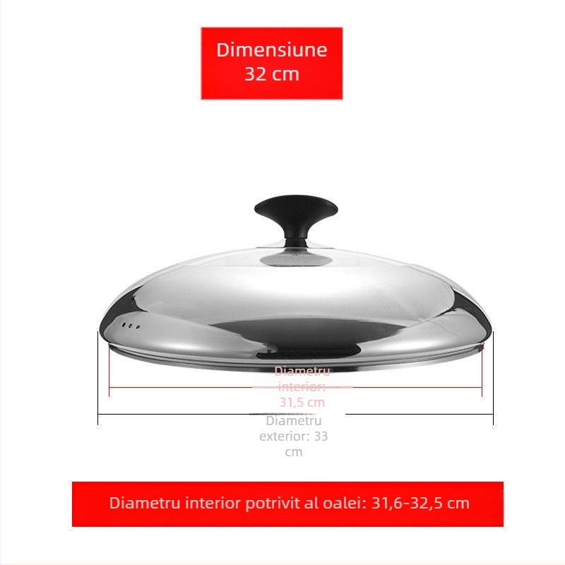 Capac de oală rotund universal din oțel inoxidabil, pentru oale cu fund plat, 16–40 cm