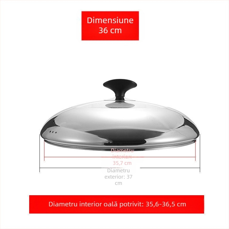 Capac de oală rotund universal din oțel inoxidabil, pentru oale cu fund plat, 16–40 cm