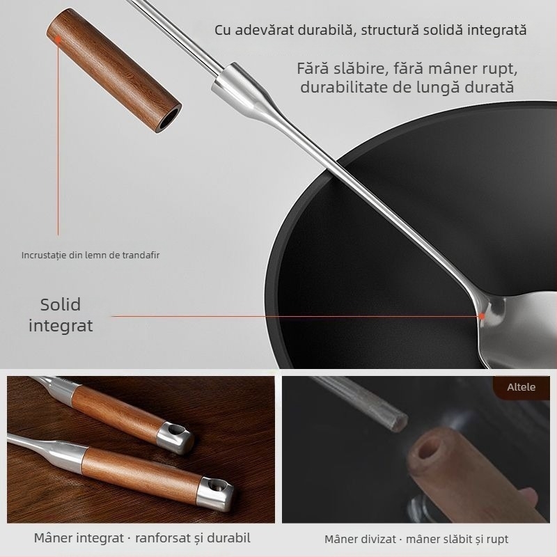 Spatulă din oțel inoxidabil cu mâner din lemn, set de ustensile de bucătărie: spatulă și lingură de supă