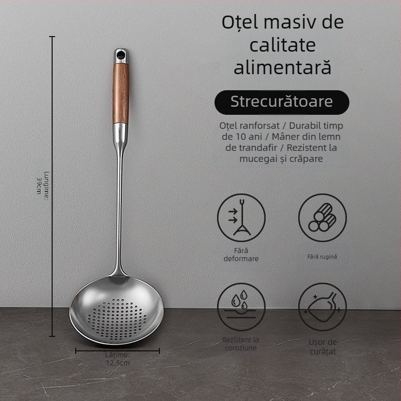 Spatulă din oțel inoxidabil cu mâner din lemn, set de ustensile de bucătărie: spatulă și lingură de supă