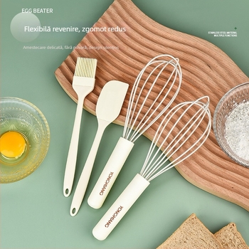 Bătător de ouă manual din silicon și oțel inoxidabil, calitate alimentară, pentru smântână și coacere în bucătărie