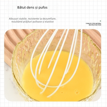Bătător de ouă manual din silicon și oțel inoxidabil, calitate alimentară, pentru smântână și coacere în bucătărie