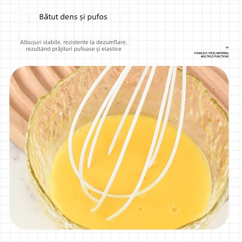 Bătător de ouă manual din silicon și oțel inoxidabil, calitate alimentară, pentru smântână și coacere în bucătărie