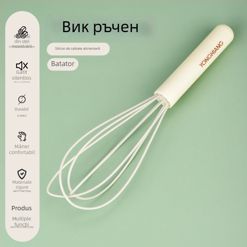 Bătător de ouă manual din silicon și oțel inoxidabil, calitate alimentară, pentru smântână și coacere în bucătărie
