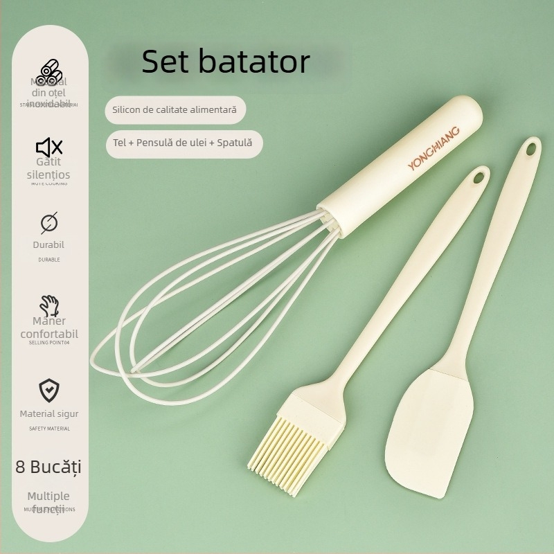 Bătător de ouă manual din silicon și oțel inoxidabil, calitate alimentară, pentru smântână și coacere în bucătărie