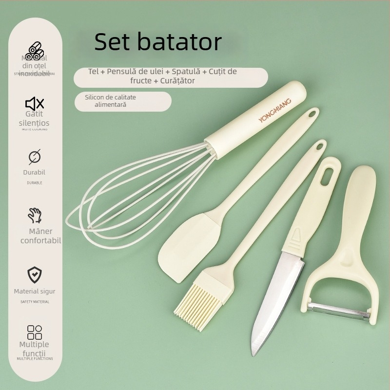 Bătător de ouă manual din silicon și oțel inoxidabil, calitate alimentară, pentru smântână și coacere în bucătărie