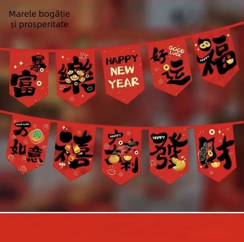 Baner pennant de Anul Nou, steaguri roșii din poliester, stil național, decor festiv suspendat pentru magazine și centre comerciale