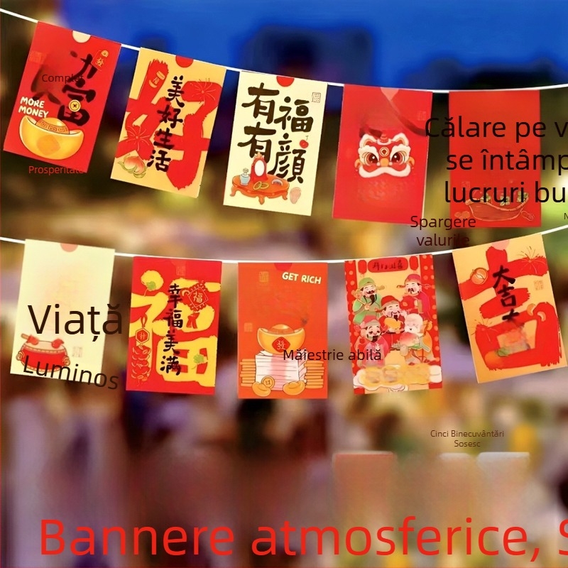 Baner pennant de Anul Nou, steaguri roșii din poliester, stil național, decor festiv suspendat pentru magazine și centre comerciale