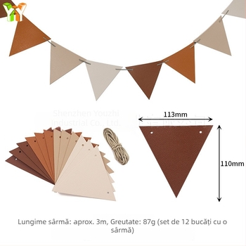 Steaguri triunghiulare din PU leather pentru camping, impermeabile, pe șnur de 3 m