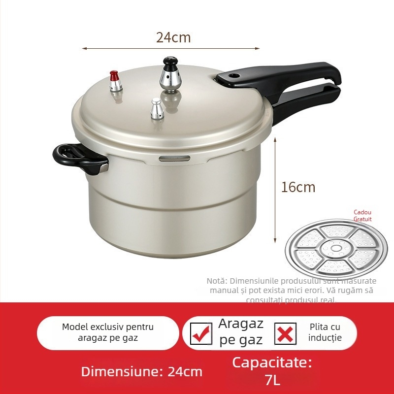 Oală sub presiune pe gaz, dublă utilizare, aliaj de aluminiu, stil coreean, rezistentă la explozie
