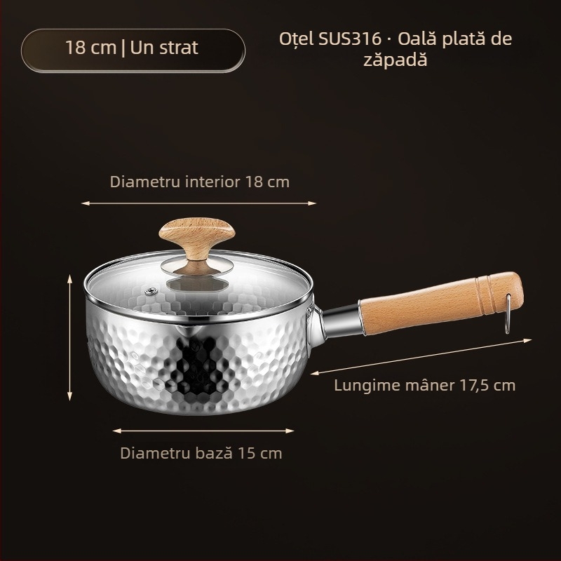 Oală Yukihira din oțel inoxidabil 316, netencuită, pentru lapte și hrană pentru copii, prăjire și tăiței instant, stil japonez, mică, antiaderent