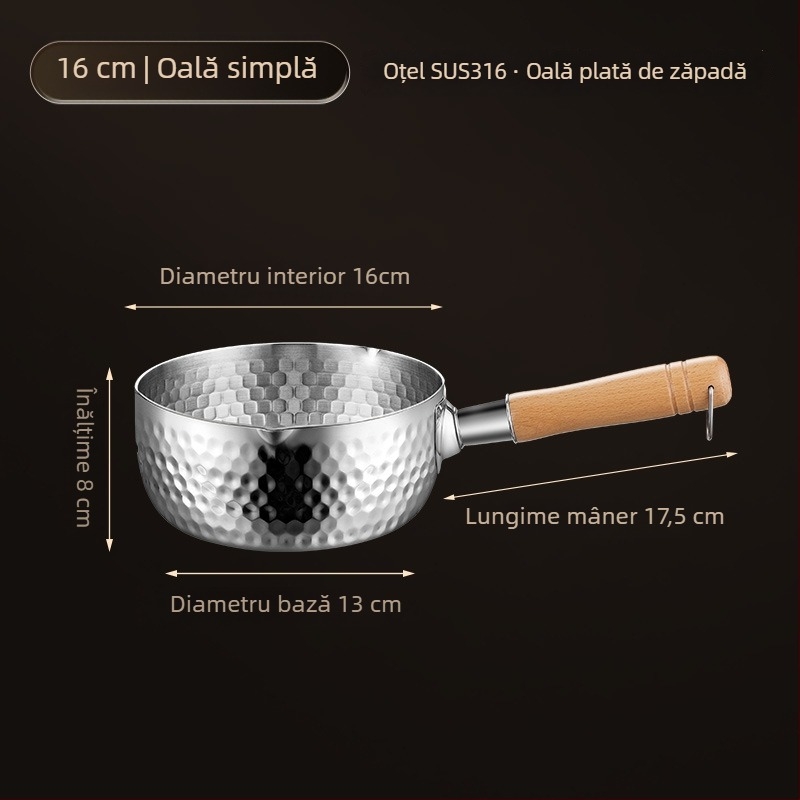 Oală Yukihira din oțel inoxidabil 316, netencuită, pentru lapte și hrană pentru copii, prăjire și tăiței instant, stil japonez, mică, antiaderent