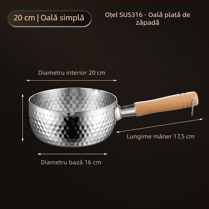 Oală Yukihira din oțel inoxidabil 316, netencuită, pentru lapte și hrană pentru copii, prăjire și tăiței instant, stil japonez, mică, antiaderent