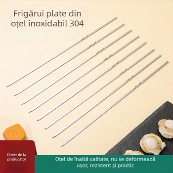 Frigărui plate din oțel inoxidabil 304, design în spirală ce previne deformarea, pentru uz casnic și camping în aer liber, frigărui de miel