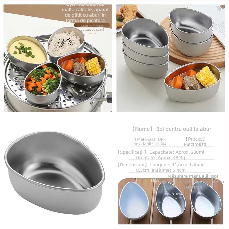 Nou set mic de tăvi de abur în formă de ou, cutie de abur – set complet pentru aburirea orezului în bucătăria de acasă, din oțel inox, cu boluri de abur și grilă de abur