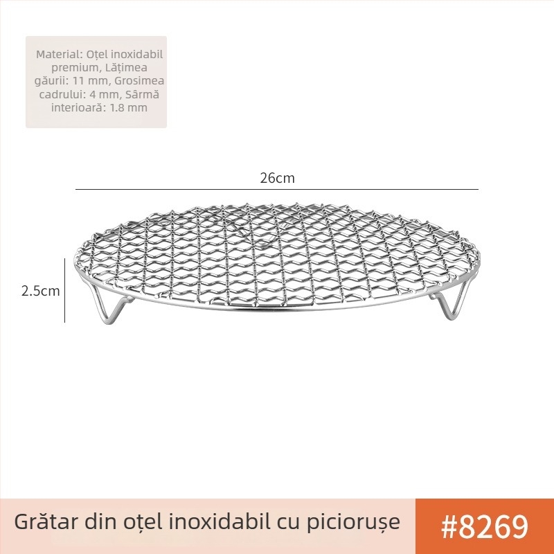 Grilă rotundă din oțel inoxidabil cu plasă, îngroșată, pentru aragaz, portabilă și multifuncțională