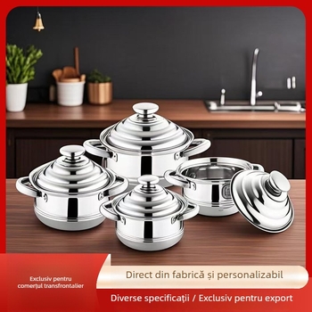 Set de vase din oțel inoxidabil: oală pentru supă, oală mică, tigaie plată și wok; dimensiuni 16–22 cm; oțel inox 410; cadou ideal