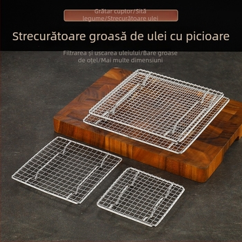 Grătar din oțel inoxidabil pentru barbecue, pătrat, cu drenaj de apă și ulei, plasă întărită cu picioare, pătrate mici, pentru exterior.